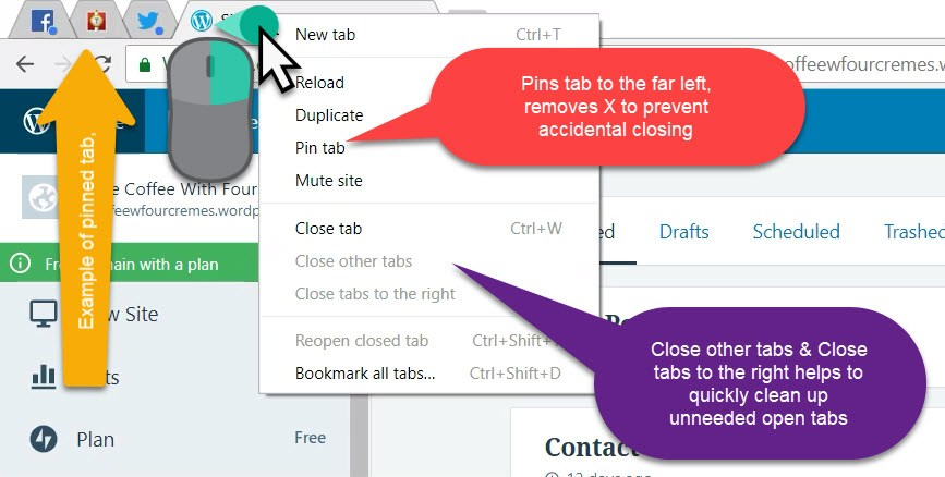Infographic showing how to use close all tab to the right on a browser
